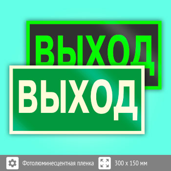 Знак E22 «Указатель выхода» (фотолюминесцентная пленка, 300х150 мм)