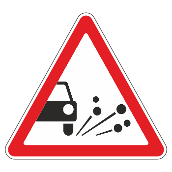 Дорожный знак 1.18 «Выброс гравия» (металл 0,8 мм, I типоразмер: сторона 700 мм, С/О пленка: тип А инженерная)