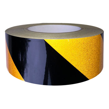 Светоотражающая сигнальная лента (тип А, ЧЕРНО-ЖЕЛТАЯ 45°, 50 мм х 45,7 м)