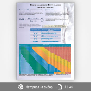 Плакат «Индекс массы тела (ИМТ) и длина окружности талии» (ЗОЖ-12, 1 лист)