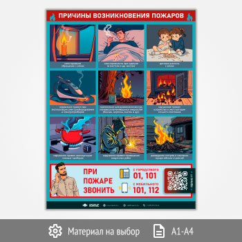 Плакат «Причины возникновения пожаров» с QR (М-144, 1 лист)